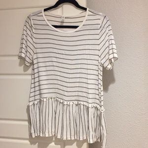 BP light cream/gray stripe peplum tee. Size S.